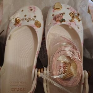 *Love Shack Fancy Floral Croc W/ Charms And Silk Straps